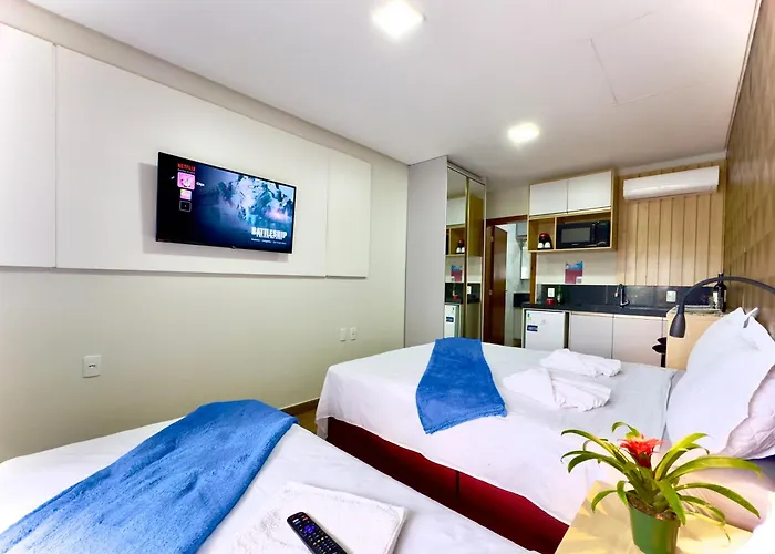 Studio aconchegante com piscina a 350m da praia