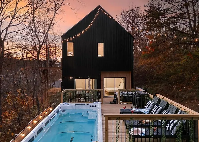 Heated Pool Hot Tub Cold Plunge Asheville Modern Retreat Sleeps 8