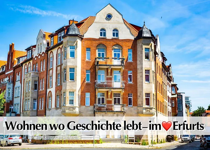 12 FEWOs im Jugendstilhaus mit Aufzug, großer Terrasse, Kingsize-Betten, 250Mbts WLAN, 55 Zoll Smart-TV - Nur ein kurzer Spaziergang durch den Park Venedig zur Krämerbrücke - Kostenlose Parkplätze in den umliegenden Straßen - Gaststätte im Haus