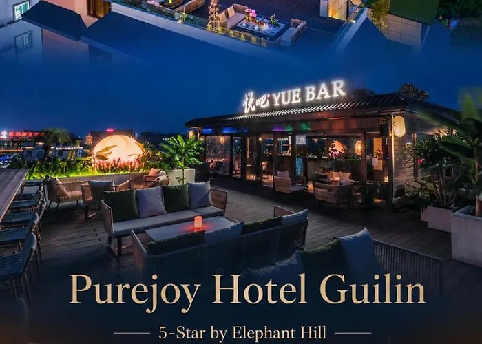 Guilin 5-Star Purejoy Hotel - Elephant Hill -Two Rivers & Four Lakes Branch - Free Airport Pick-Up For 2 Nights Only - Rooftop Bar