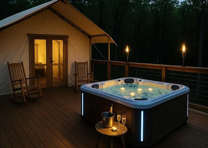 Charming Glamping Tent With Private Hot Tub & Creekside Views Near Madison Township, Indiana