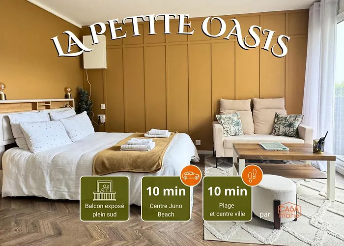 Studio La Petite Oasis - idéal couple - lumineux - calme - 10min à pieds du centre ville&de la plage - balcon exposé sud - 2km du Centre Juno Beach - stationnement&wifi gratuits